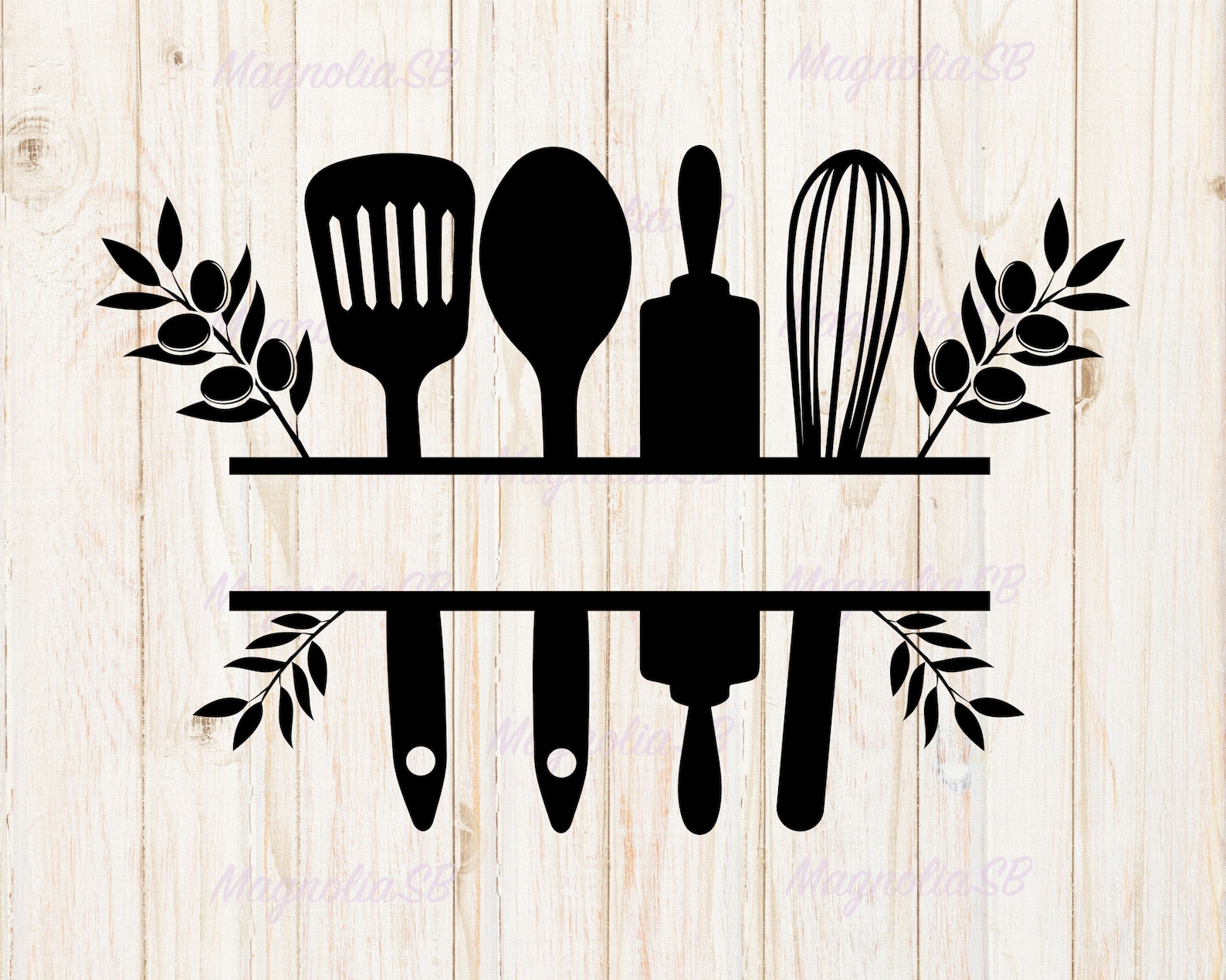 Kitchen Utensils Split Monogram SVG Kitchen Svg Kitchen Etsy