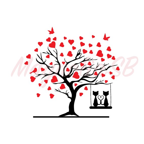 Download Love Tree Svg Dxf Tree With Cats Clipart Love Tree Etsy