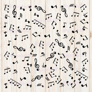 Notas musicales svg, notas dxf, patrón de notas musicales, archivo de corte para cricut, notas musicales PNG, jpg, música, fondo, silueta de notas