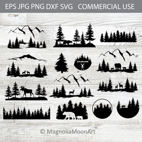 Forest Bundle svg, Forest svg, Trees svg, cut file for cricut, pine tree, fir tree, deer svg, PNG, jpg, moose, wolves svg, bear family svg