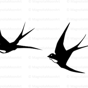 Andorinhas voadoras SVG, pássaros svg, arquivo cortado para cricut, PNG, design de camisa, dxf, magnóliasb, natureza, ao ar livre, silhueta de andorinhas voadoras