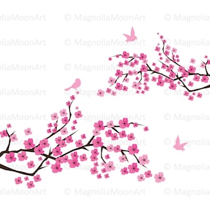Florale Zweige mit Vögeln SVG, Kirschblüten-Svg, Schnittdatei für Cricut, Kirschblüten-Blütenblätter, Kirschblüte Bilder für Cricut