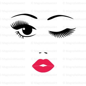 Mooie vrouw gezicht SVG, DXF, mooie ogen clipart, gezicht png, ogen snijden, lange wimpers, vector, roze lippen, oogvorm, vrouw gezicht silhouet
