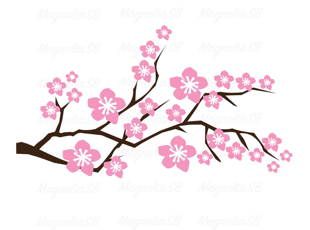 Layered Cherry Branch in Blossom SVG, Cherry Branch Clipart, Cut File for Cricut, Orchid, Pink