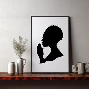 Hand Drawn Woman Praying Silhouette svg file | DXF file for laser cut | Christian Faith clip art | Woman of Faith vector | Afro Woman