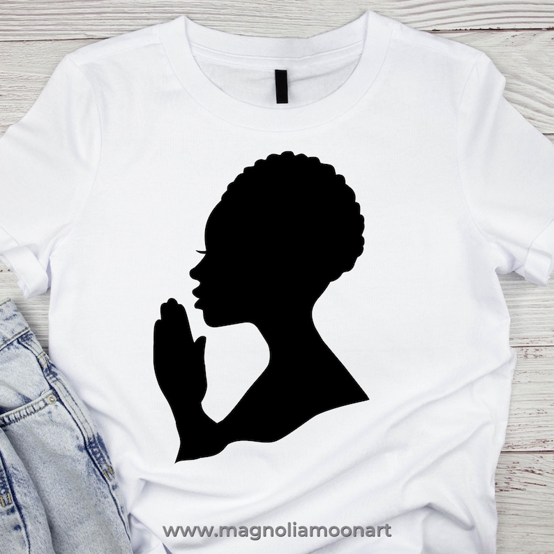 Woman Praying Silhouette svg file | DXF file for laser cut | Christian Faith clip art | Woman of Faith vector | Afro Woman | PNG JPG eps