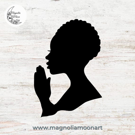 Hand Drawn Woman Praying Silhouette svg file | DXF file for laser cut | Christian Faith clip art | Woman of Faith vector | Afro Woman