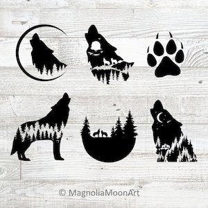 Wolf SVG Bundle: Howling Wolves, Forest Animals (Digital Cut Files)