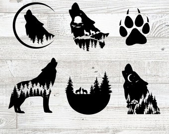 Wolf SVG-paket: Ylande vargar, skogsdjur (digitala klippfiler)