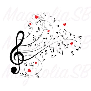 Clave, notas musicales, corazones svg, notas svg, clave svg, música, archivo de corte para cricut, clave svg, clip art abstracto, notas musicales PNG, jpg, forma