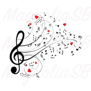 Clef, Musical Notes, hearts svg, notes svg, clef svg, music, cut file for cricut, clef svg, absract clip art, musical notes PNG, jpg, shape