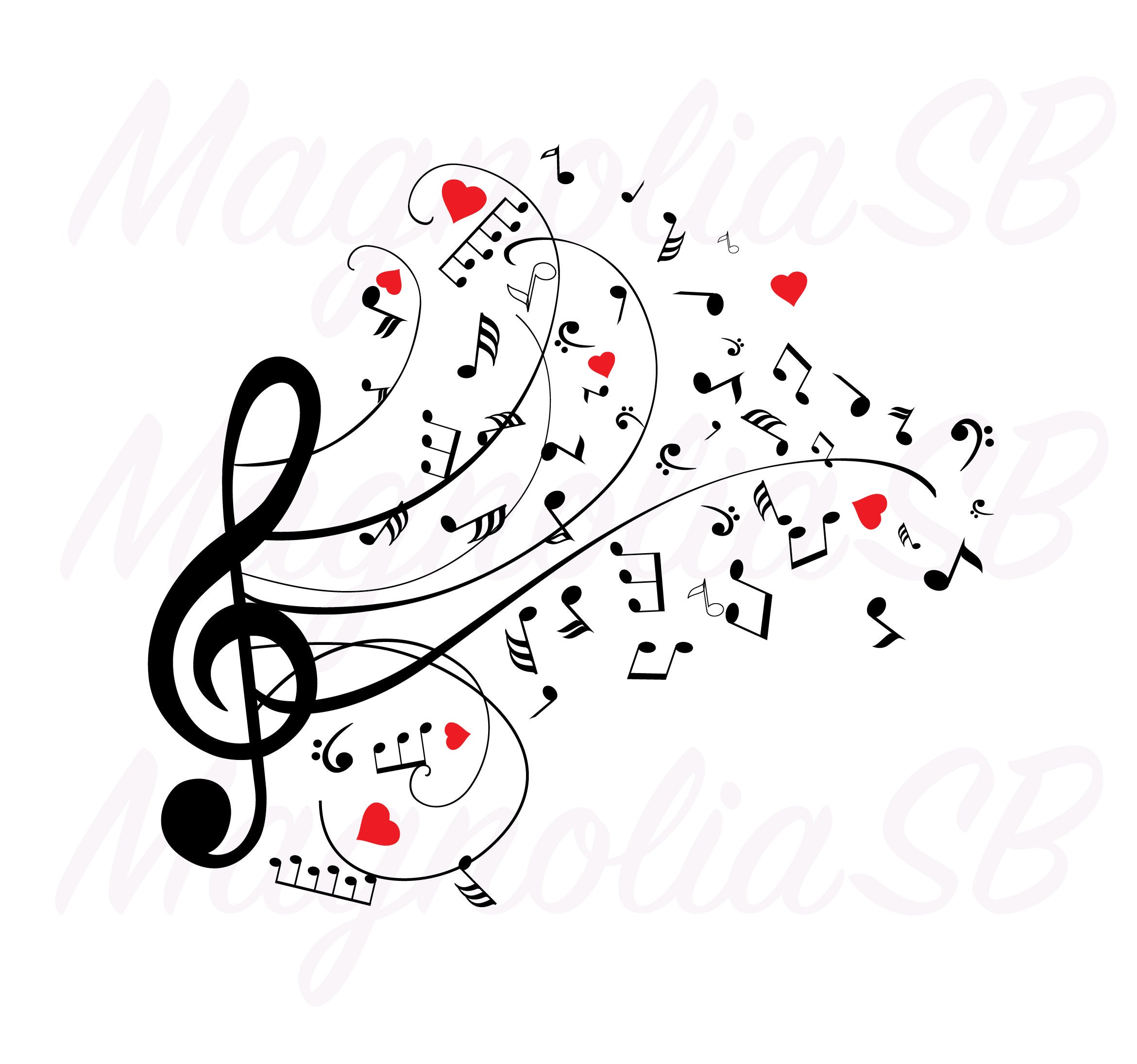 Mexpekil Seidenschal Damen 180x90cm - Chiffon Tuch Mit Musiknoten & Herzen Design