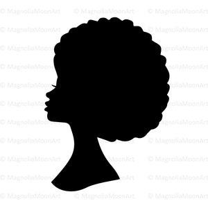Tête de femme Silhouette svg, svg afro femme, svg Afro Puff, fichier de coupe pour cricut, PNG, jpg, dxf, svg Afro femme, conception de chemise, silhouette