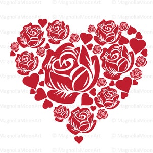 Coeur de rose SVG, svg coeur floral, png coeur de rose, fichier coupé pour cricut, rose JPG, conception de chemise, Saint-Valentin svg, svg fête des mères, silhouette