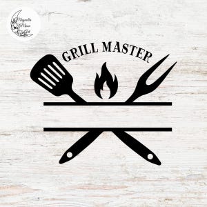 Maestro de la parrilla SVG, Papá de la parrilla SVG, Parrilla de barbacoa SVG, Clipart de barbacoa, Monograma de parrilla SVG, Corte láser DXF, Archivo de corte para Cricut, Uso comercial
