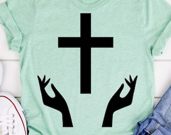 Cruz de manos en oración SVG, archivo cristiano (descarga digital)