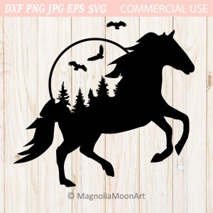 Horse svg, Forest Horse svg, Trees svg, cut file for cricut, PNG, shirt design, dxf, jpg, outdoors, adventure, fantasy art, silhouette