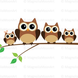 Eulenfamilie im Ast SVG, Eulenfamilie DXF, Eulen Clipart, Vögel schneiden, Ast, Familie Vektor, Eulenform, Eulenfamilie Silhouette