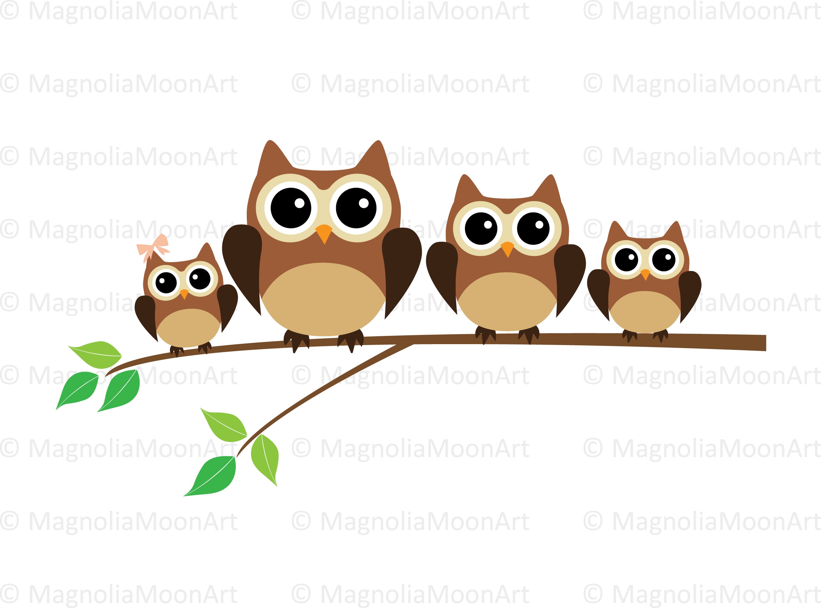 Owl Family SVG: Tree Branch Clipart, Birds Cutting (Digital Files)