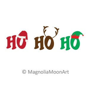 Svg de Noël Ho Ho HO, vecteur de bois de renne père Noël et bonnet de lutin, clipart vacances festives, PNG JPG eps, Silhouette Design