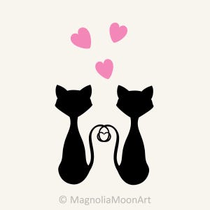 Chats et coeurs SVG, Clipart Silhouette de chat, animaux de la Saint-Valentin, fichier coupé, vecteur de chats avec coeurs, forme animale, silhouette pour animaux de compagnie