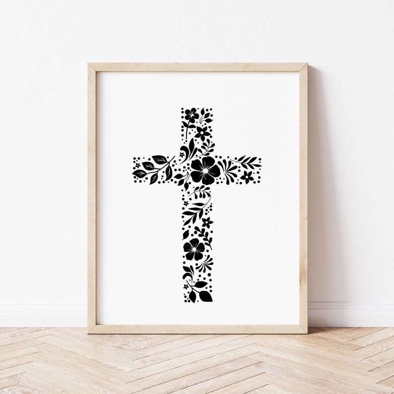 Floral Cross svg, Christian Cross clip art, Religious vector, Jesus svg, Christian faith, jpg png dxf, digital download, Flowers svg