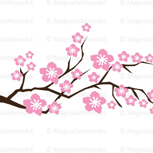 Layered Cherry Branch in Blossom SVG, Cherry Branch Clipart, cut file for cricut, Orchid, Pink Flowers, Cherry Branch svg, Cherry silhouette
