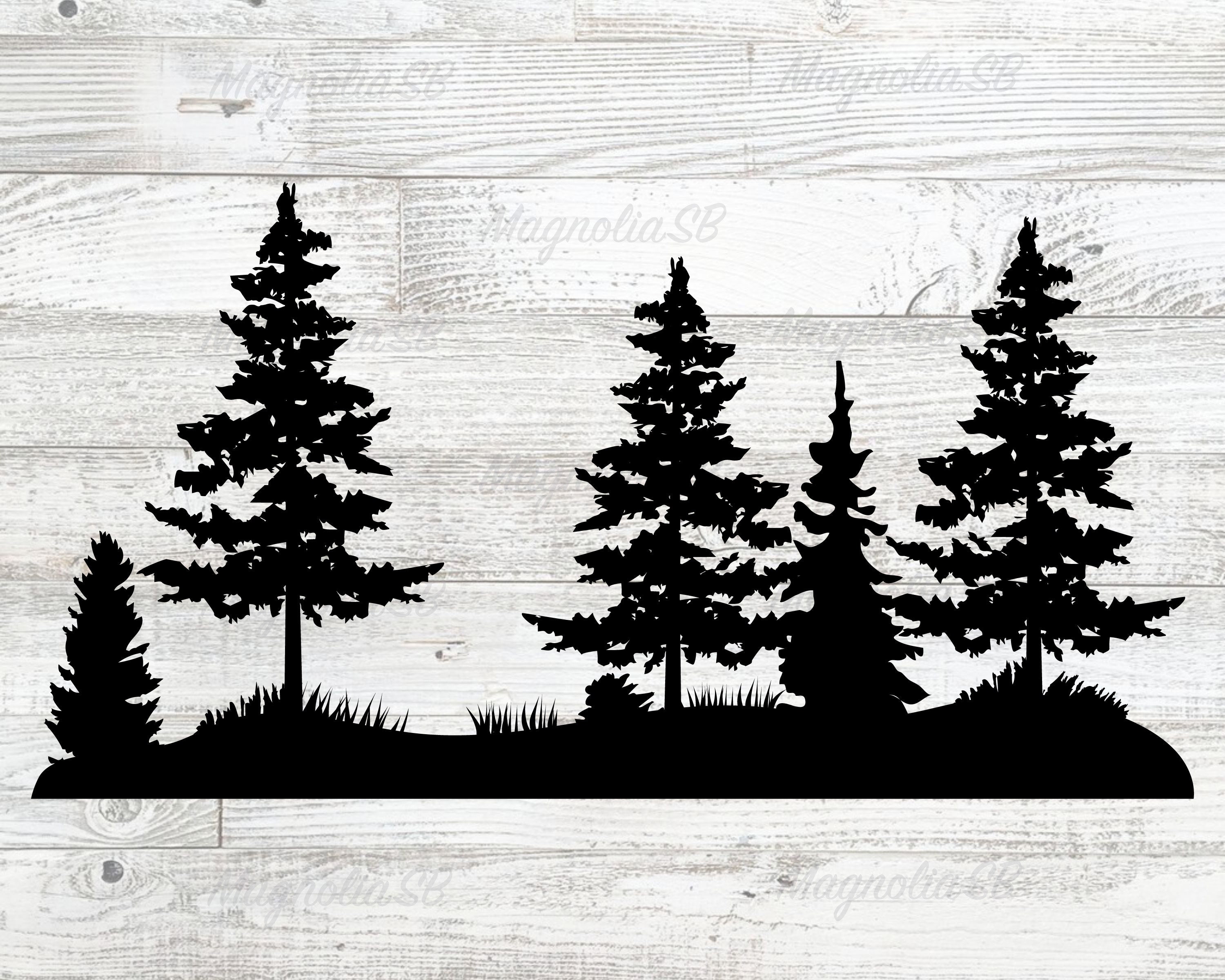 pine trees forest silhouette