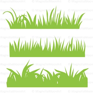 May include: Three different styles of green grass borders, perfect for adding a touch of nature to your digital designs.