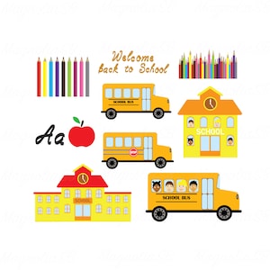 SVG-bundel school: schoolbus, potloden, illustraties (digitale download)