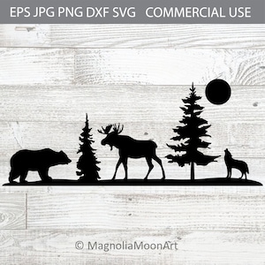Animaux sauvages, svg, svg ours, élan, loup svg, fichier de coupe pour cricut, dxf, PNG, jpg, extérieur, silhouette, conception de chemise