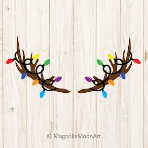 Geweih mit Beleuchtung, Weihnachtsgeweih, Hirschgeweih, Schneidedatei für Cricut, Weihnachtslichter SVG, PNG, jpg, dxf, Schere