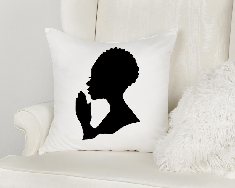 Hand Drawn Woman Praying Silhouette svg file | DXF file for laser cut | Christian Faith clip art | Woman of Faith vector | Afro Woman