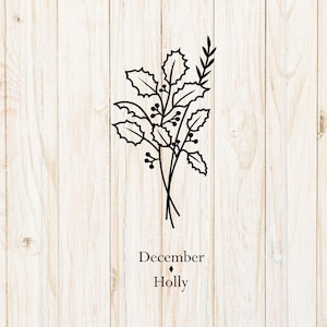 Flor do mês de nascimento svg, buquê de flores do mês de nascimento, arquivo de corte para cricut, design de camisa, PNG, jpg, flor svg, Holly svg, dezembro