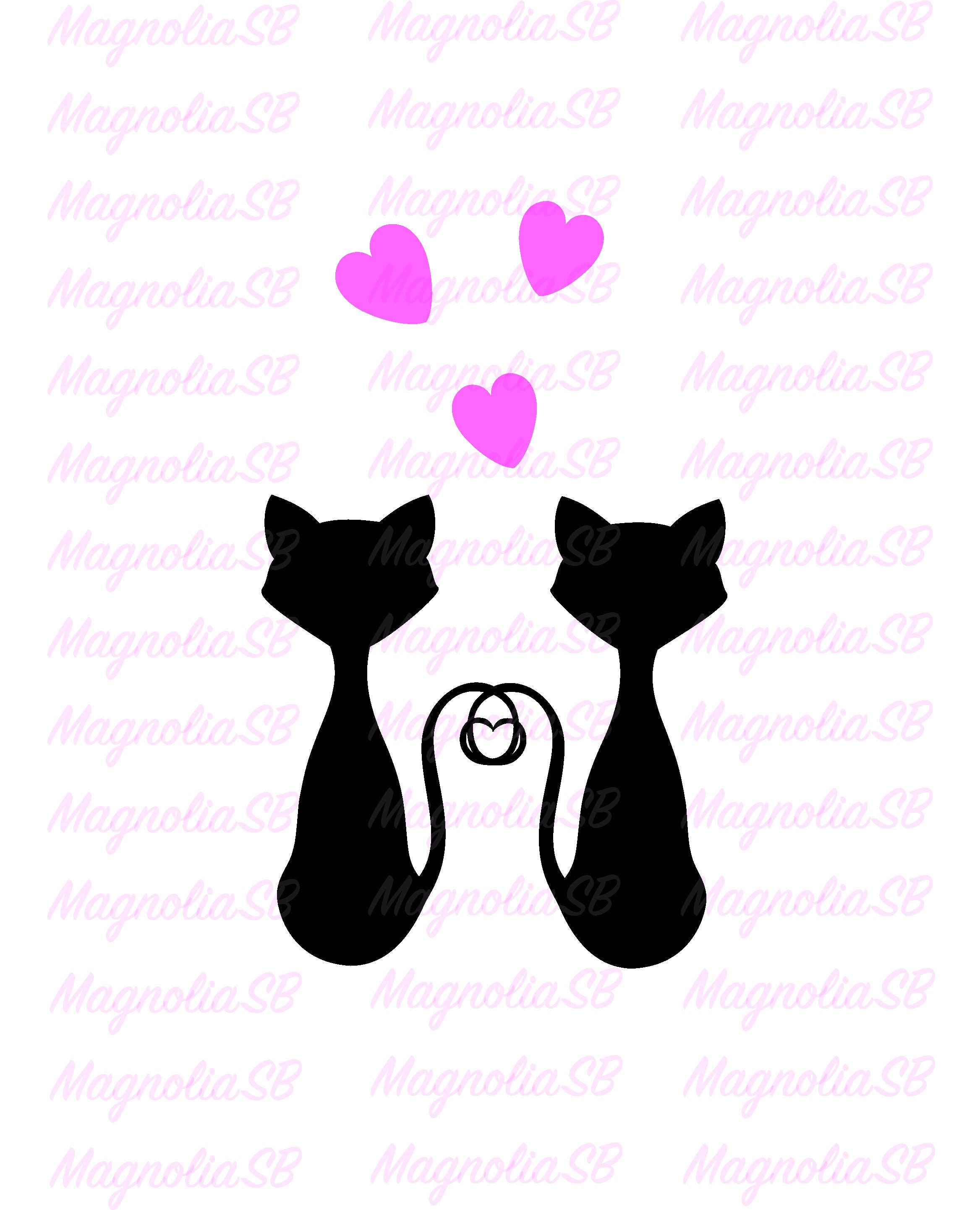 Silhouette of Two Cats with Tails Intertwined in Heart Shape