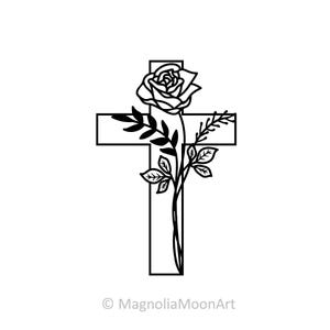 Floral Kreuz mit Rose svg, christlicher Glaube Clip Art, Jesus svg, Blumen Kreuz vektor, PNG jpg dxf, religiöses Symbol svg