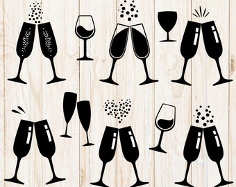 Champagne Glasses SVG, Glasses svg, Champagne Glasses Clipart, cutting, Celebration, Party, Glasses vector, Glass shape, Glasses silhouette