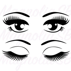 Jolis yeux avec de longs cils svg, svg de longs cils, jolis yeux svg, lot d'yeux, fichier coupé pour cricut, silhouette d'yeux, oeil PNG, jpg, dxf