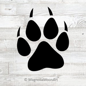 Impression de patte de loup SVG, DXF, clipart silhouette patte de loup, découpe de patte, vecteur de patte d'animal, forme de patte de loup, patte PNG, silhouette de patte d'animal sauvage