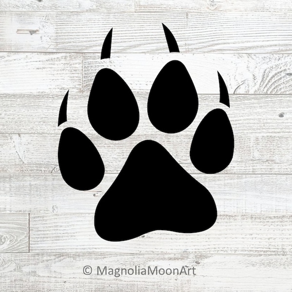 Wolf Paw Print SVG, DXF, Wolf Paw Silhouette Clipart, Paw cutting, Animal Paw vector, Wolf Paw shape, Paw PNG, Wild Animal Paw silhouette