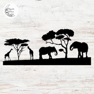 African Animals SVG: Elephant & Giraffe Safari Scene Clipart (Digital Download)
