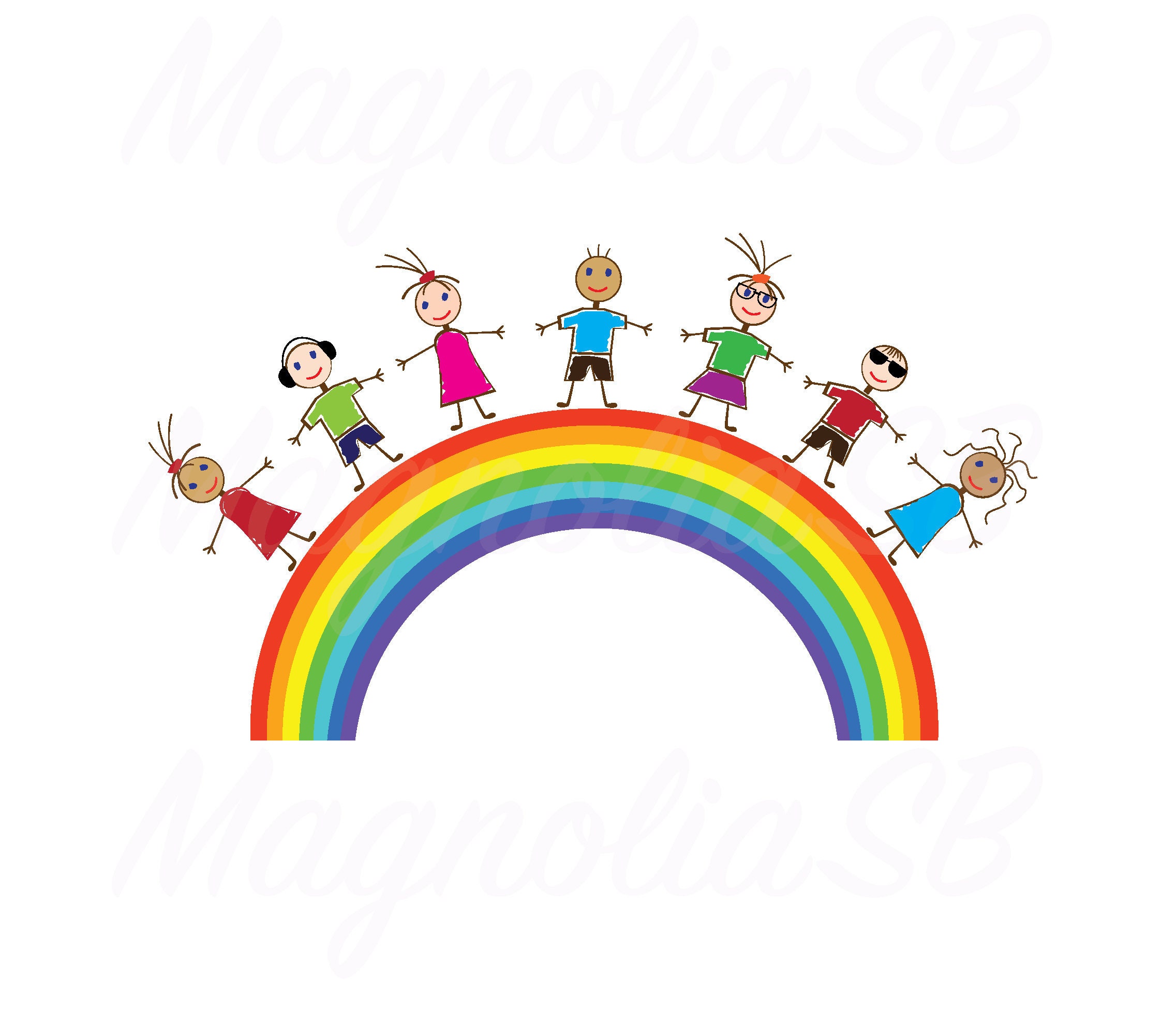 Download Kids And Rainbow Svg Dxf Clipart Cutting Children Holding Etsy