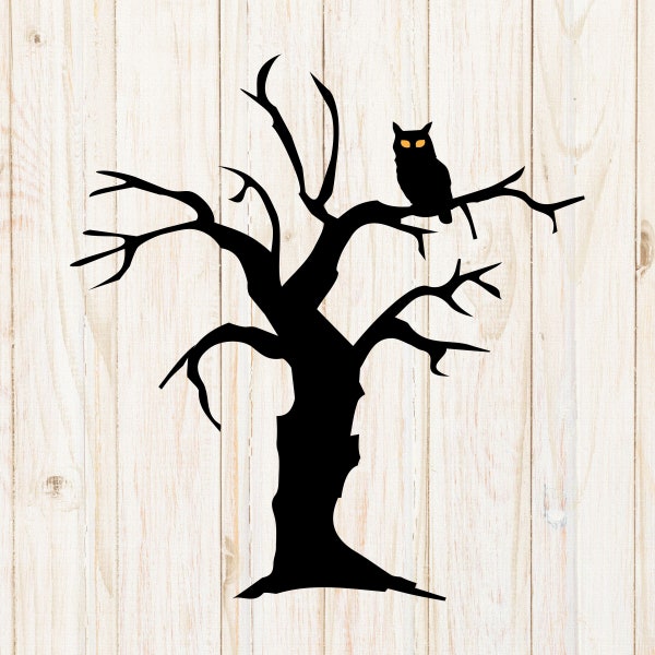 Tree with Owl svg, Spooky Tree svg, Scary Tree svg, Glowing Eyes svg, cut file for cricut, PNG, jpg, dxf, Halloween svg, Fall, Autumn