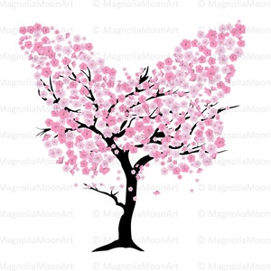 Clip art digital de árbol de cerezo con mariposas. árbol de cerezo PNG. mariposa PNG. diseño de camiseta. flor de cerezo PNG. archivo digital. uso comercial