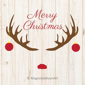 Kerst gewei met rode neus SVG, gewei SVG, gesneden bestand voor cricut, Rudolf, shirt design, kerstvorm, gewei silhouet, PNG, jpg