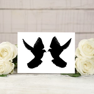 Silhouette di colombe SVG, DXF, Clipart di colombe, taglio, vettore, matrimonio, amore, forma di colombe e anelli, invito di nozze, silhouette di colombe