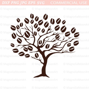 Café arbre SVG, arbre avec des grains de café svg, fichier de coupe pour cricut, café en grains svg, vecteur, PNG, forme de caféier, silhouette de caféier