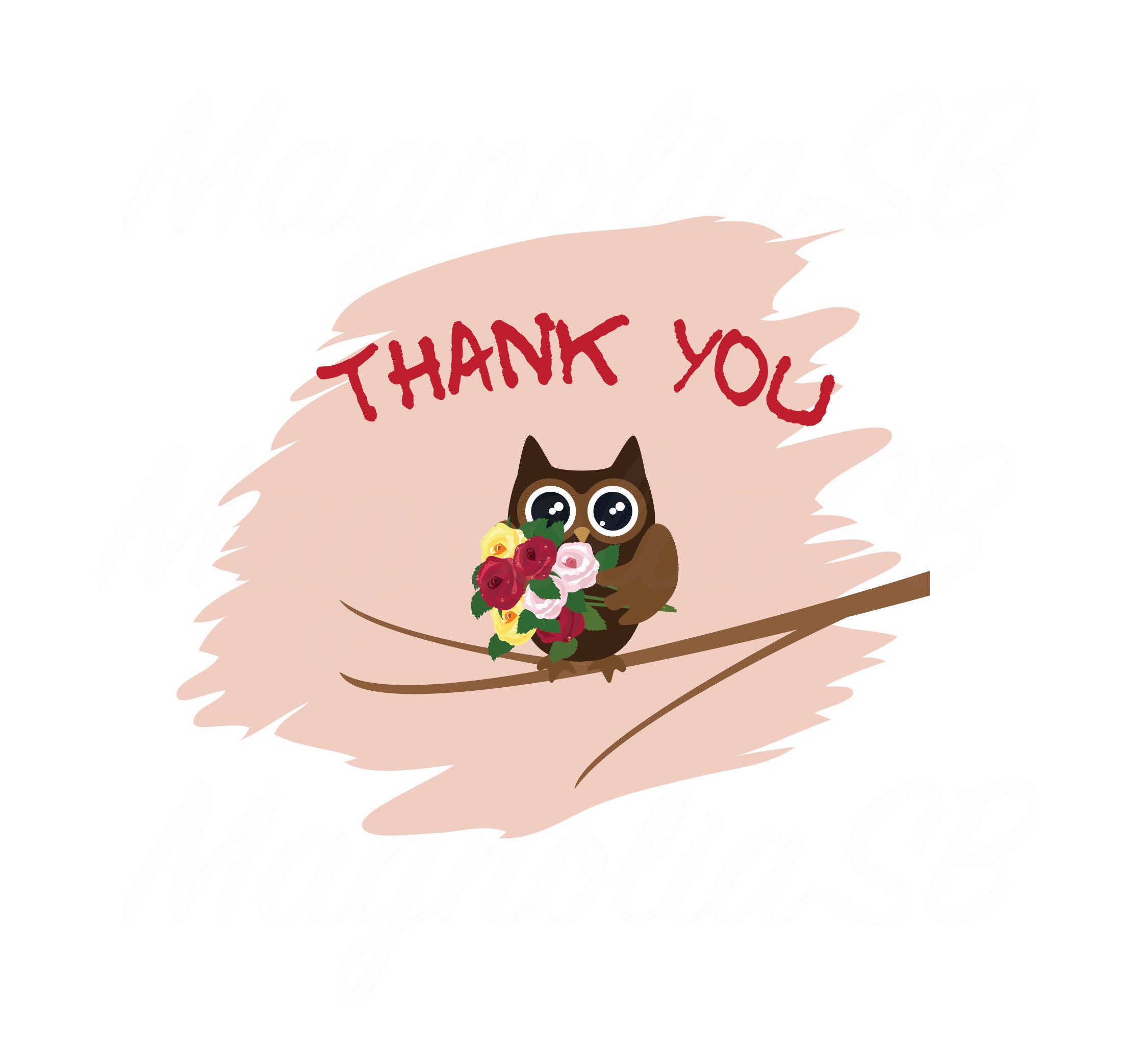Thank You Card With Owl Digital Clip Art Owl Thank You Card Etsy