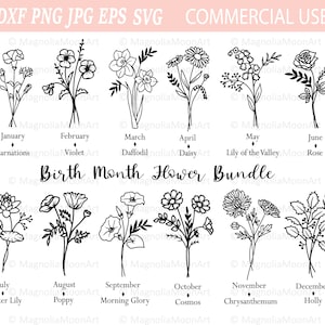 Flor del Mes de Nacimiento svg, Ramo de Flores del Mes de Nacimiento, archivo cortado para cricut, Paquete, diseño de camisa, PNG, jpg, Flor svg, dxf, silueta