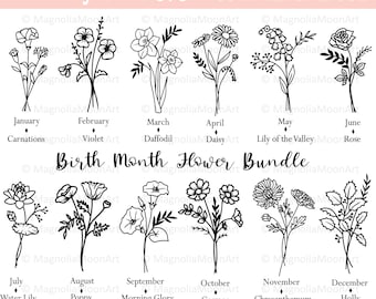 Birth Month Flower SVG Bundle: Floral Clipart (Digital Download)